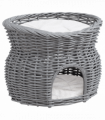 PawHut 2-Tier Elevated Pet Cushion Bed Basket Willow Cat Tree House Condo Kennel