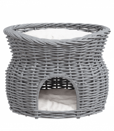 PawHut 2-Tier Elevated Pet Cushion Bed Basket Willow Cat Tree House Condo Kennel