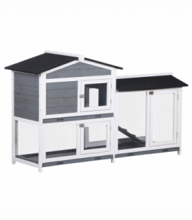 PawHut 2-Tier Wooden Rabbit Hutch Guinea Pig House Pet Cage Outdoor w/ Tray Ramp