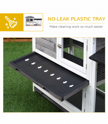 PawHut 2-Tier Wooden Rabbit Hutch Guinea Pig House Pet Cage Outdoor w/ Tray Ramp