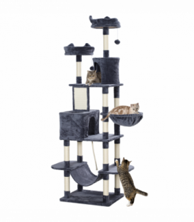 PawHut 206cm Cat Tree with Scratching Posts, Beds, Condos, Toys, Dark Grey