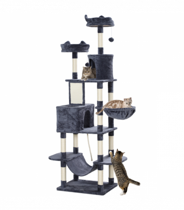 PawHut 206cm Cat Tree with Scratching Posts, Beds, Condos, Toys, Dark Grey