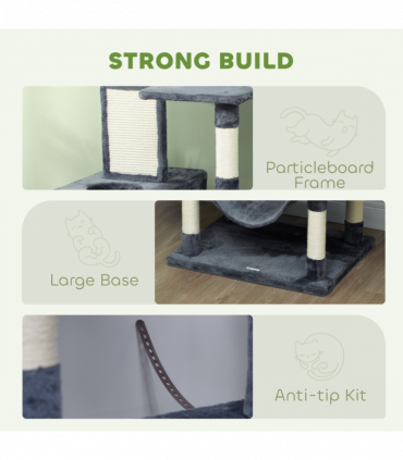 PawHut 206cm Cat Tree with Scratching Posts, Beds, Condos, Toys, Dark Grey