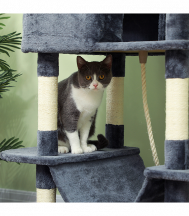 PawHut 206cm Cat Tree with Scratching Posts, Beds, Condos, Toys, Dark Grey