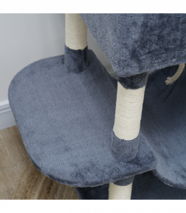 PawHut 206cm Cat Tree with Scratching Posts, Beds, Condos, Toys, Dark Grey