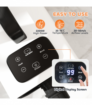 PawHut 2200W Dog Hair Dryer w/ Auto Adjustable Temperature & Airflow, White