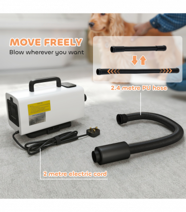 PawHut 2200W Dog Hair Dryer w/ Auto Adjustable Temperature & Airflow, White