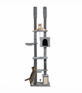 PawHut 225-255cmH Floor-to-Ceiling Cat Tree for Indoor Cats w/ Condo Ramp