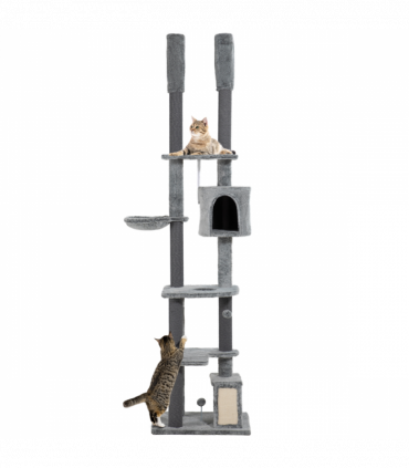 PawHut 225-255cmH Floor-to-Ceiling Cat Tree for Indoor Cats w/ Condo Ramp