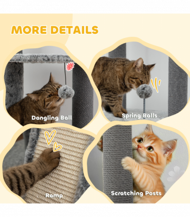 PawHut 225-255cmH Floor-to-Ceiling Cat Tree for Indoor Cats w/ Condo Ramp