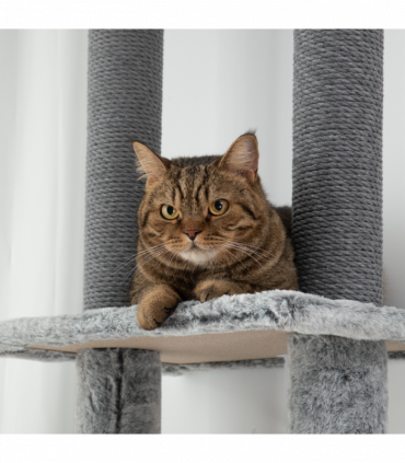 PawHut 225-255cmH Floor-to-Ceiling Cat Tree for Indoor Cats w/ Condo Ramp