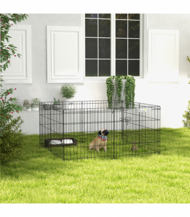 PawHut 24" Pet Dog Playpen, Puppy Cage, Eight-Panel Metal Fence, Run, Garden