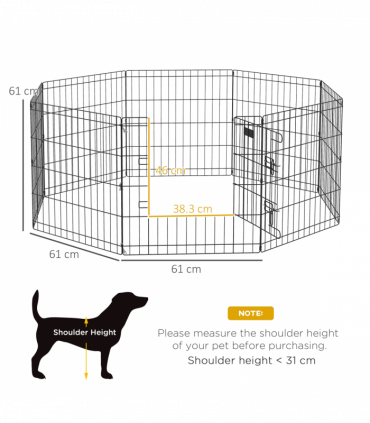PawHut 24" Pet Dog Playpen, Puppy Cage, Eight-Panel Metal Fence, Run, Garden