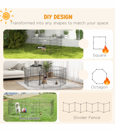 PawHut 24" Pet Dog Playpen, Puppy Cage, Eight-Panel Metal Fence, Run, Garden