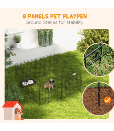 PawHut 24" Pet Dog Playpen, Puppy Cage, Eight-Panel Metal Fence, Run, Garden