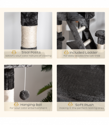 PawHut 240-260cm Floor to Ceiling Cat Tree with Scratching Posts - Dark Grey