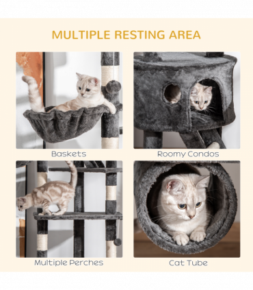 PawHut 240-260cm Floor to Ceiling Cat Tree with Scratching Posts - Dark Grey