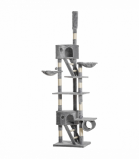 PawHut 240-260cm Floor to Ceiling Cat Tree with Scratching Posts - Light Grey