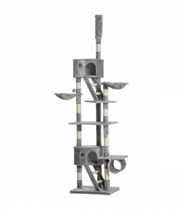 PawHut 240-260cm Floor to Ceiling Cat Tree with Scratching Posts - Light Grey