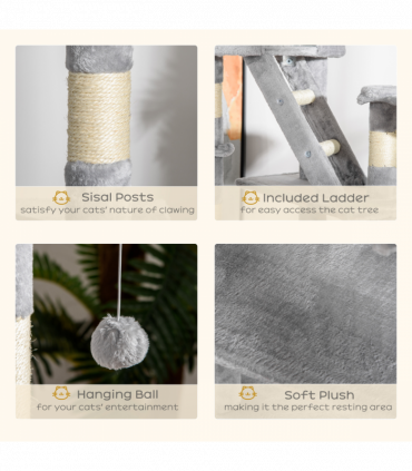 PawHut 240-260cm Floor to Ceiling Cat Tree with Scratching Posts - Light Grey