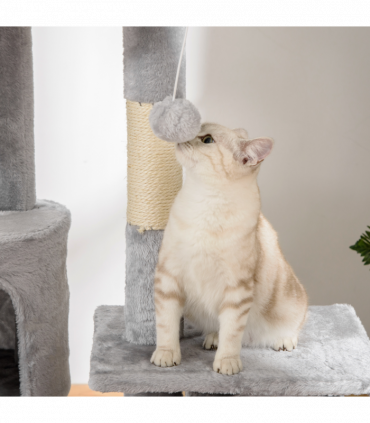 PawHut 240-260cm Floor to Ceiling Cat Tree with Scratching Posts - Light Grey