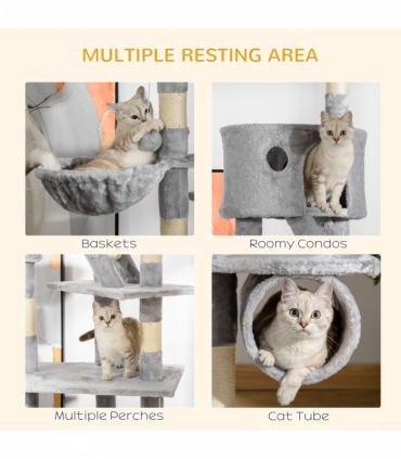 PawHut 240-260cm Floor to Ceiling Cat Tree with Scratching Posts - Light Grey