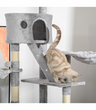 PawHut 240-260cm Floor to Ceiling Cat Tree with Scratching Posts - Light Grey