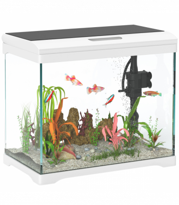 PawHut 27L Glass Fish Tank with Filter System, LED Light, Water Pump, White