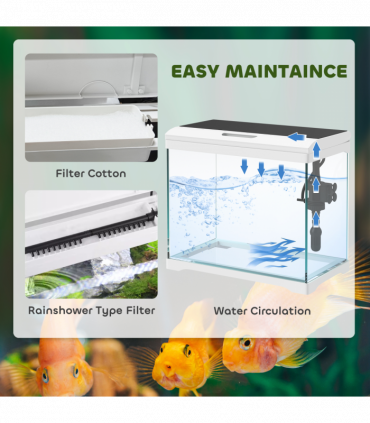PawHut 27L Glass Fish Tank with Filter System, LED Light, Water Pump, White