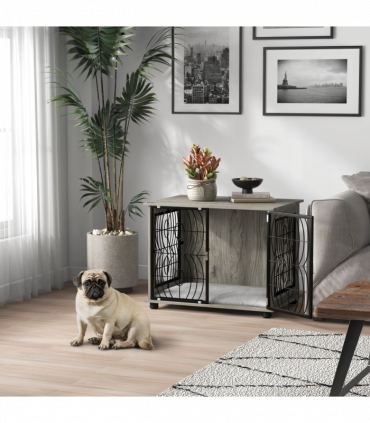 PawHut 29.5" Dog Crate Furniture End Table w/ Cushion for Medium Dogs