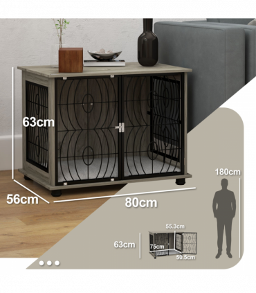 PawHut 29.5" Dog Crate Furniture End Table w/ Cushion for Medium Dogs