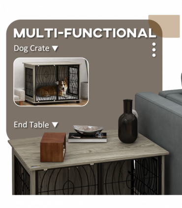 PawHut 29.5" Dog Crate Furniture End Table w/ Cushion for Medium Dogs