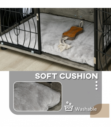 PawHut 29.5" Dog Crate Furniture End Table w/ Cushion for Medium Dogs