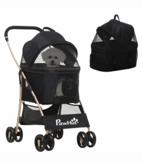 PawHut 3 In 1 Pet Stroller, Detachable Dog Cat Travel Carriage - Black