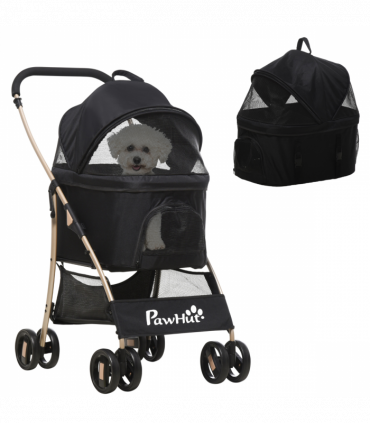 PawHut 3 In 1 Pet Stroller, Detachable Dog Cat Travel Carriage - Black