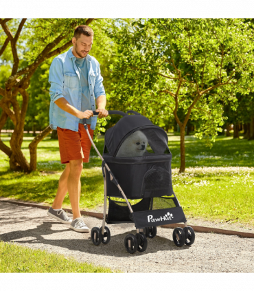 PawHut 3 In 1 Pet Stroller, Detachable Dog Cat Travel Carriage - Black