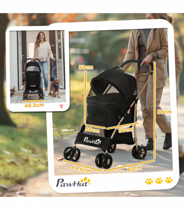 PawHut 3 In 1 Pet Stroller, Detachable Dog Cat Travel Carriage - Black
