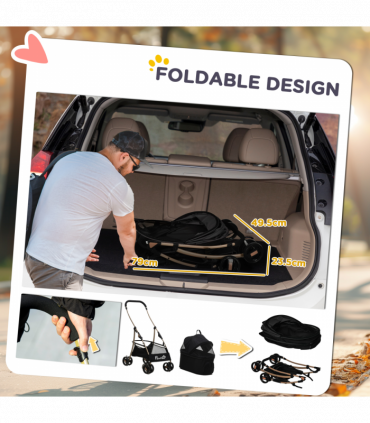 PawHut 3 In 1 Pet Stroller, Detachable Dog Cat Travel Carriage - Black