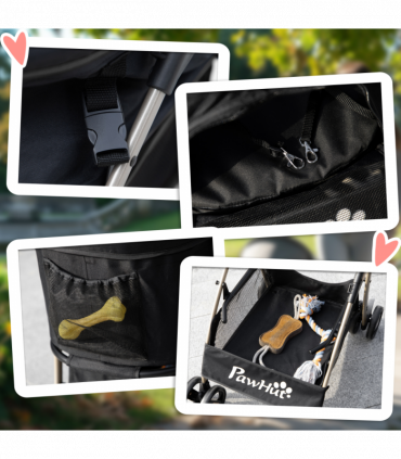 PawHut 3 In 1 Pet Stroller, Detachable Dog Cat Travel Carriage - Black