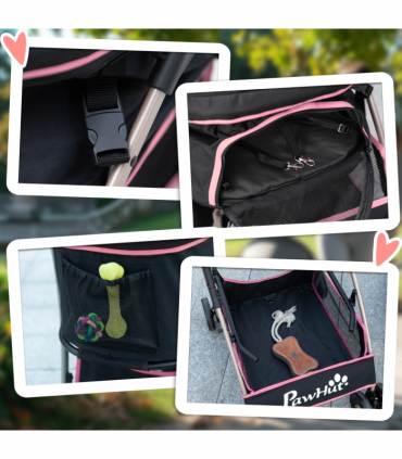 PawHut 3 In 1 Pet Stroller, Detachable Dog Cat Travel Carriage - Pink
