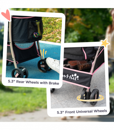 PawHut 3 In 1 Pet Stroller, Detachable Dog Cat Travel Carriage - Pink
