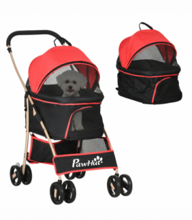 PawHut 3 In 1 Pet Stroller, Detachable Dog Cat Travel Carriage - Red