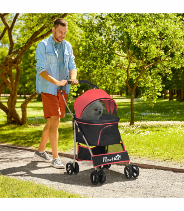 PawHut 3 In 1 Pet Stroller, Detachable Dog Cat Travel Carriage - Red