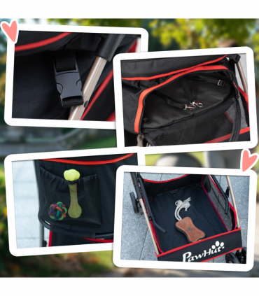 PawHut 3 In 1 Pet Stroller, Detachable Dog Cat Travel Carriage - Red