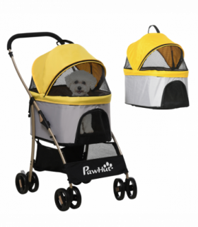PawHut 3 In 1 Pet Stroller, Detachable Dog Cat Travel Carriage - Yellow
