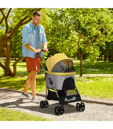 PawHut 3 In 1 Pet Stroller, Detachable Dog Cat Travel Carriage - Yellow
