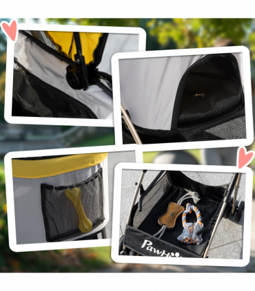 PawHut 3 In 1 Pet Stroller, Detachable Dog Cat Travel Carriage - Yellow