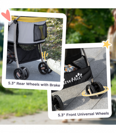 PawHut 3 In 1 Pet Stroller, Detachable Dog Cat Travel Carriage - Yellow