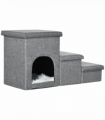 PawHut 3 Step Dog Steps for Bed w/ Cat House Storage Boxes for Sofa Grey