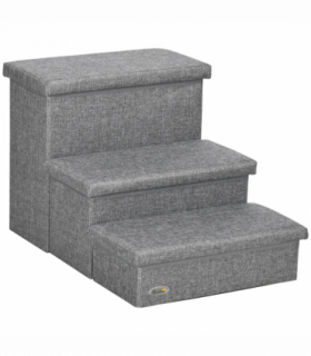 PawHut 3 Step Dog Steps with Storage Boxes, Cat Stairs for Bed Sofa, Light Grey